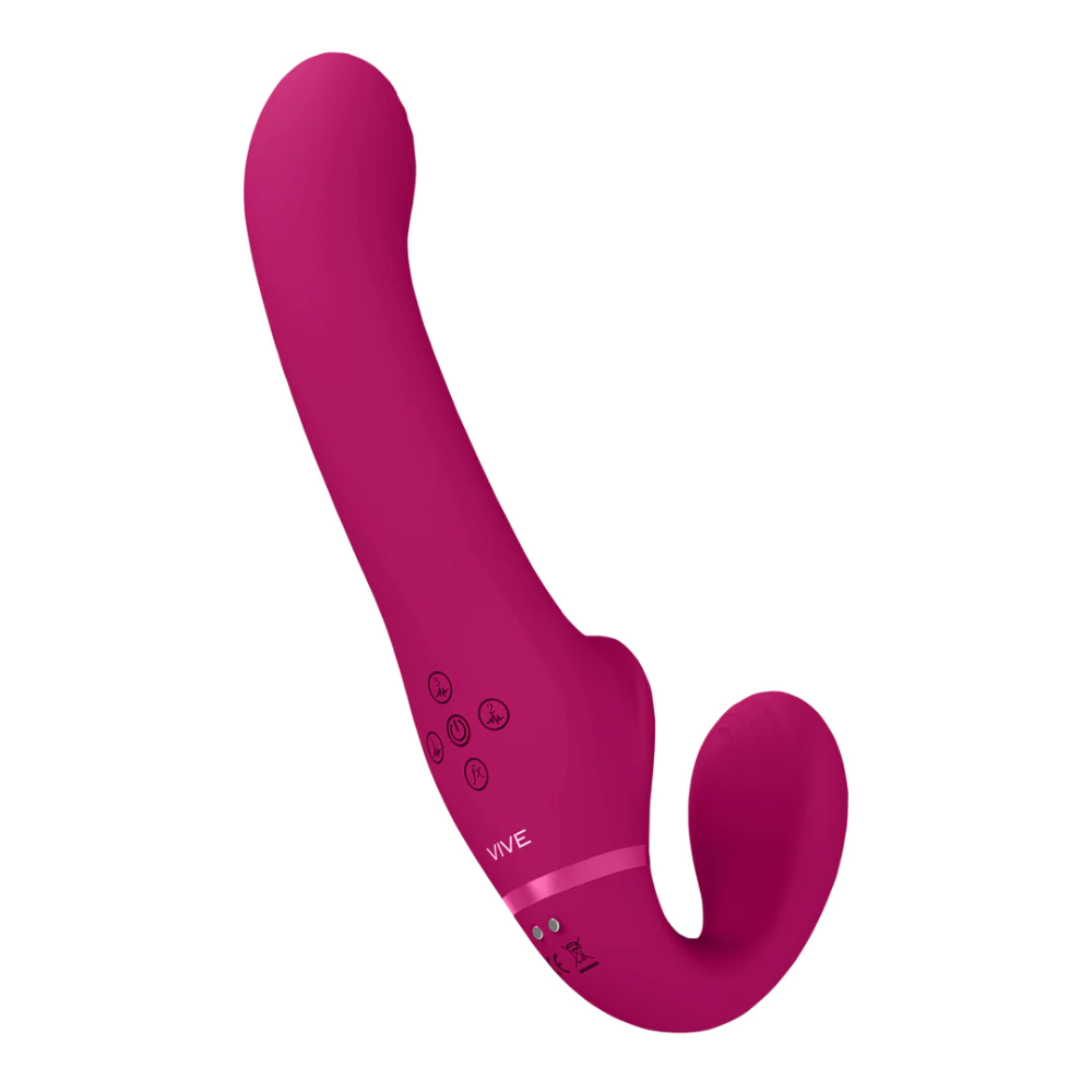 SHOTS - Ai Dual Vibrating & Air Wave Tickler Strapless Strap On - Pink