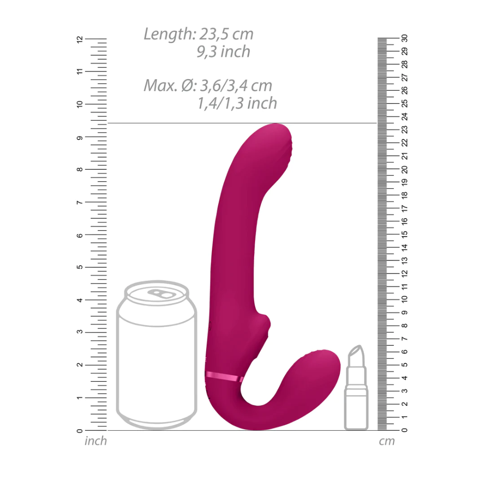 SHOTS - Ai Dual Vibrating & Air Wave Tickler Strapless Strap On - Pink