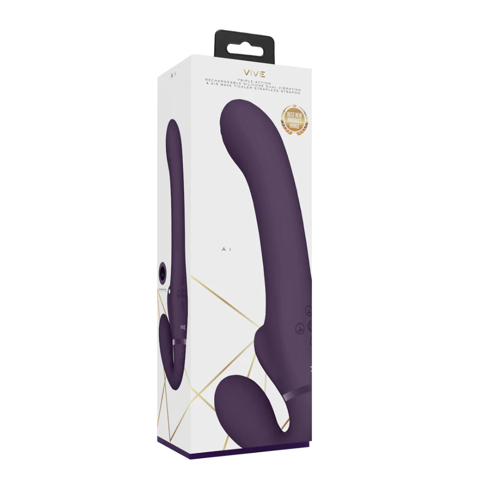 SHOTS - Ai Dual Vibrating & Air Wave Tickler Strapless Strap On - Purple