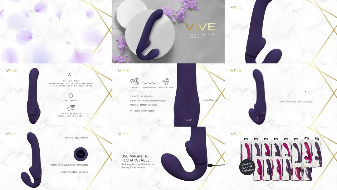 SHOTS - Ai Dual Vibrating & Air Wave Tickler Strapless Strap On - Purple