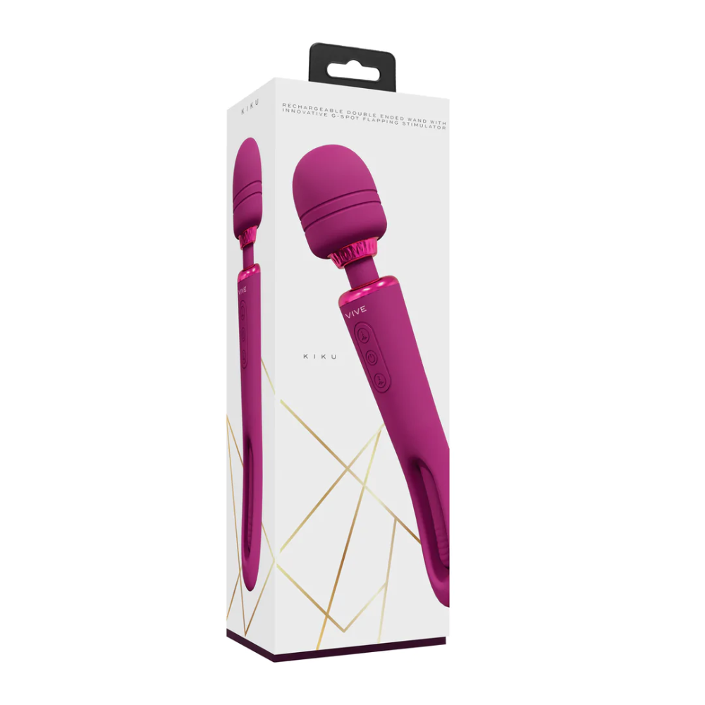 SHOTS - Kiku Double Ended Wand with Innovative G-Spot Flapping Stimulator - Pink