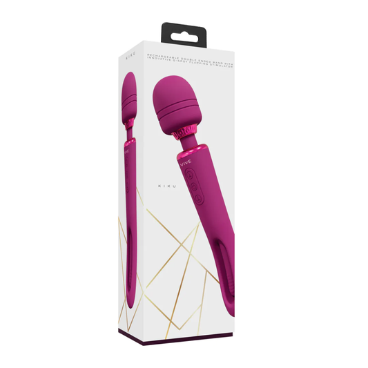 SHOTS - Kiku Double Ended Wand with Innovative G-Spot Flapping Stimulator - Pink