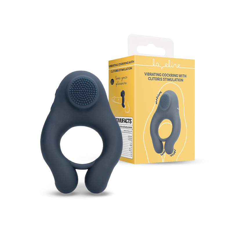 SHOTS Vibrating Cock Ring with Clitoris Stimulation - Indigo Blue