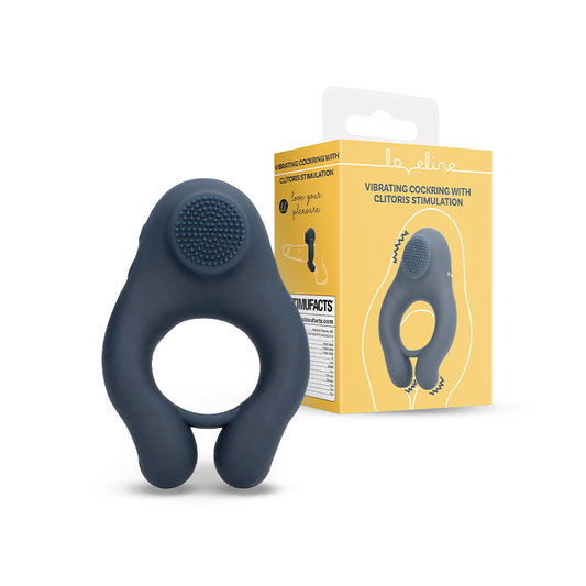 SHOTS Vibrating Cock Ring with Clitoris Stimulation - Indigo Blue