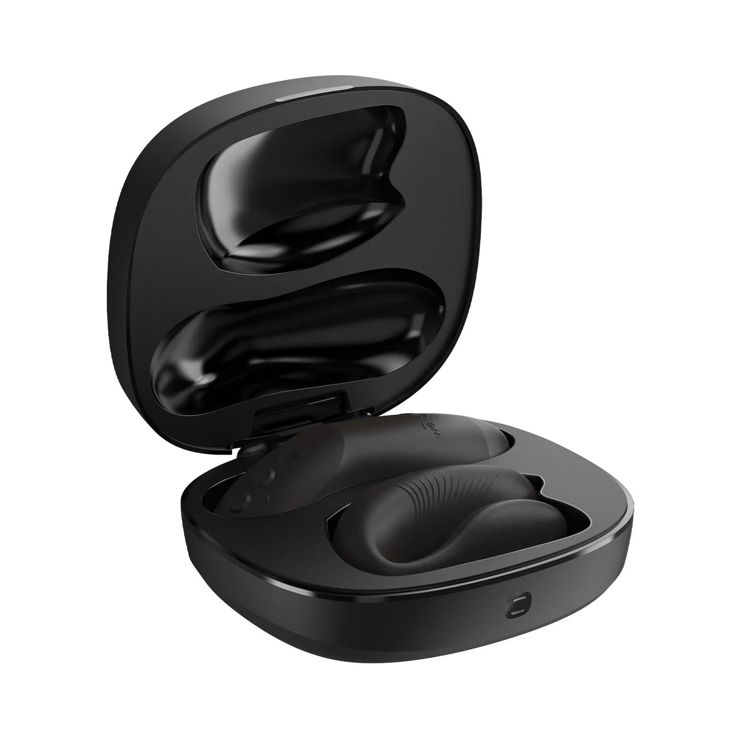 Open charging case revealing We-Vibe Chorus Pro vibrator and remote positioned securely inside.