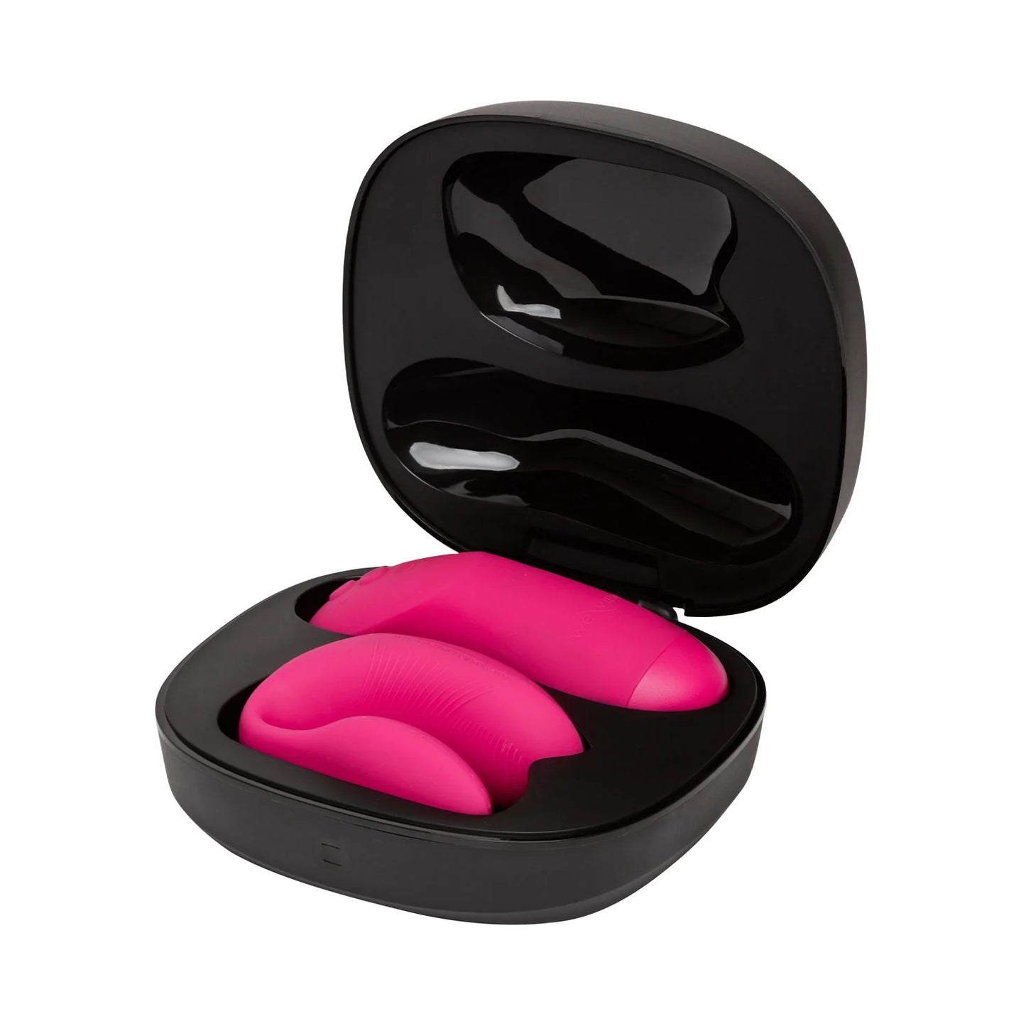 We-Vibe Chorus Pro vibrator stored in its gray charging case for travel or storage