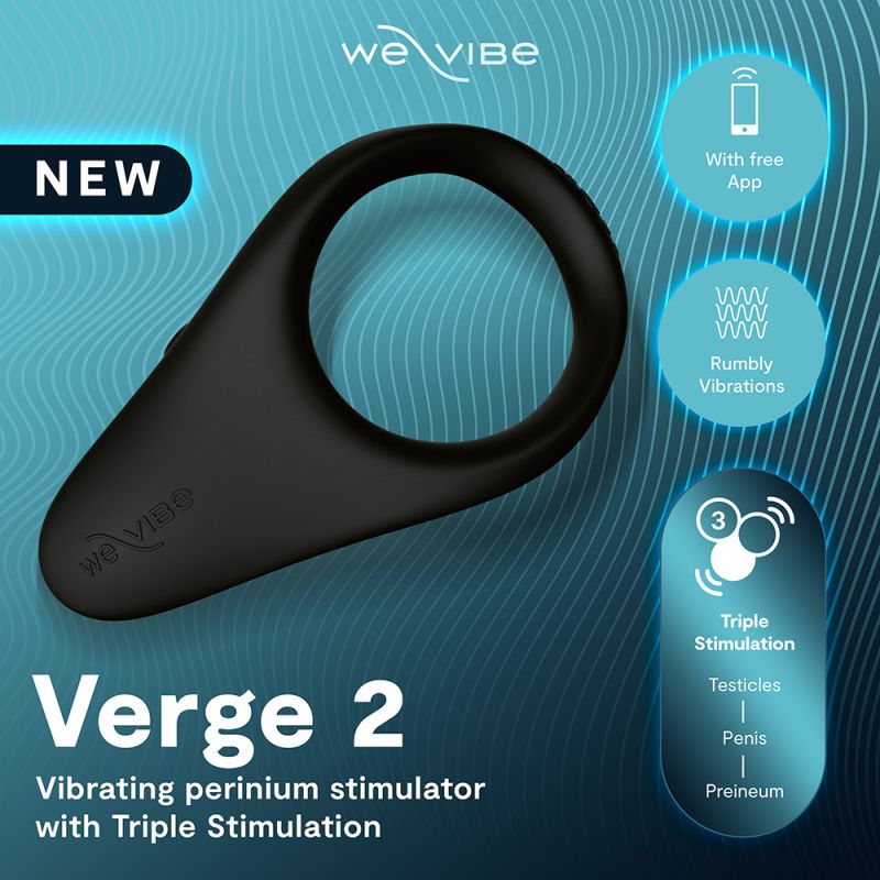 Verge 2 vibrating penis ring showing ergonomic shape and textured silicone finish