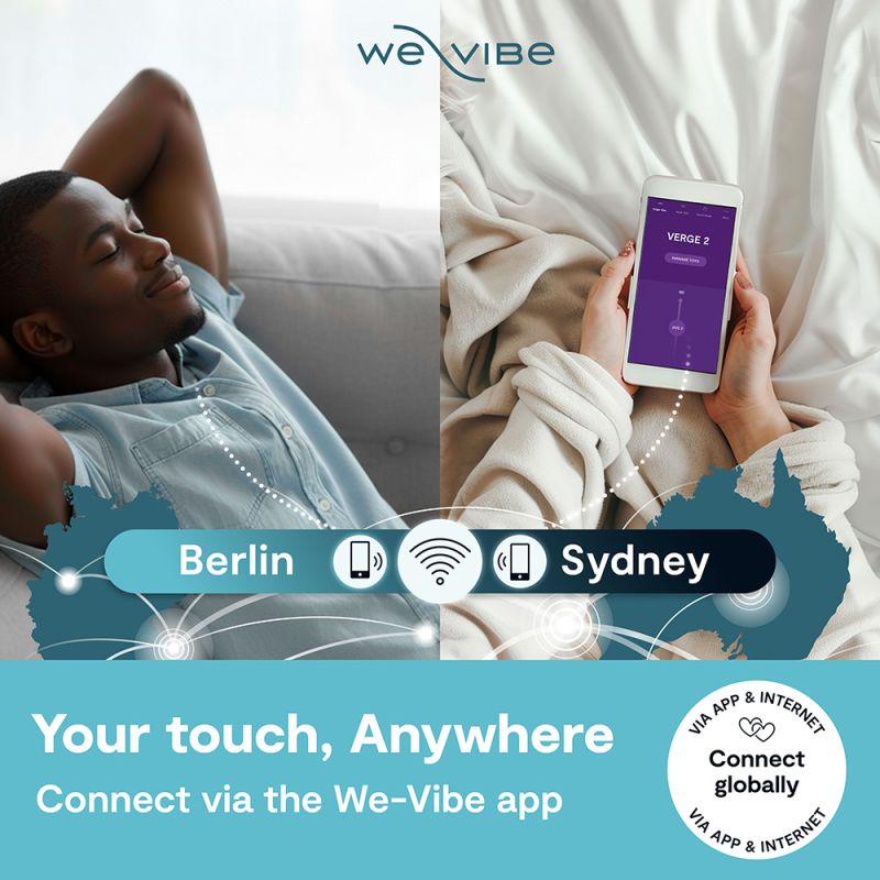 Couple using smartphone app to control Verge 2 vibrator from different locations
