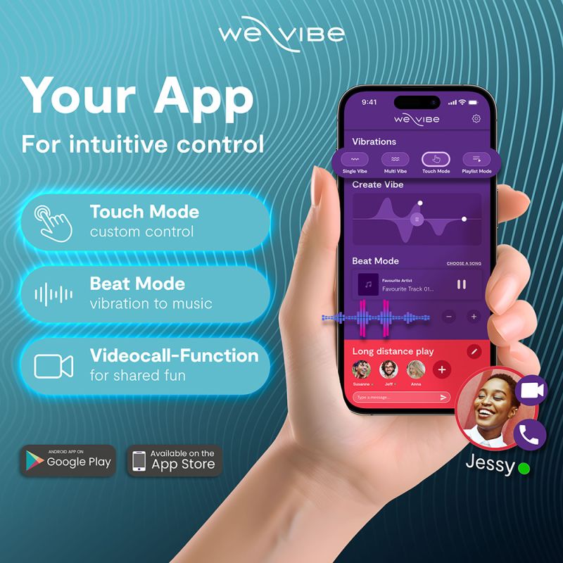 Smartphone screen displaying We-Vibe app controls for Verge 2 vibrator