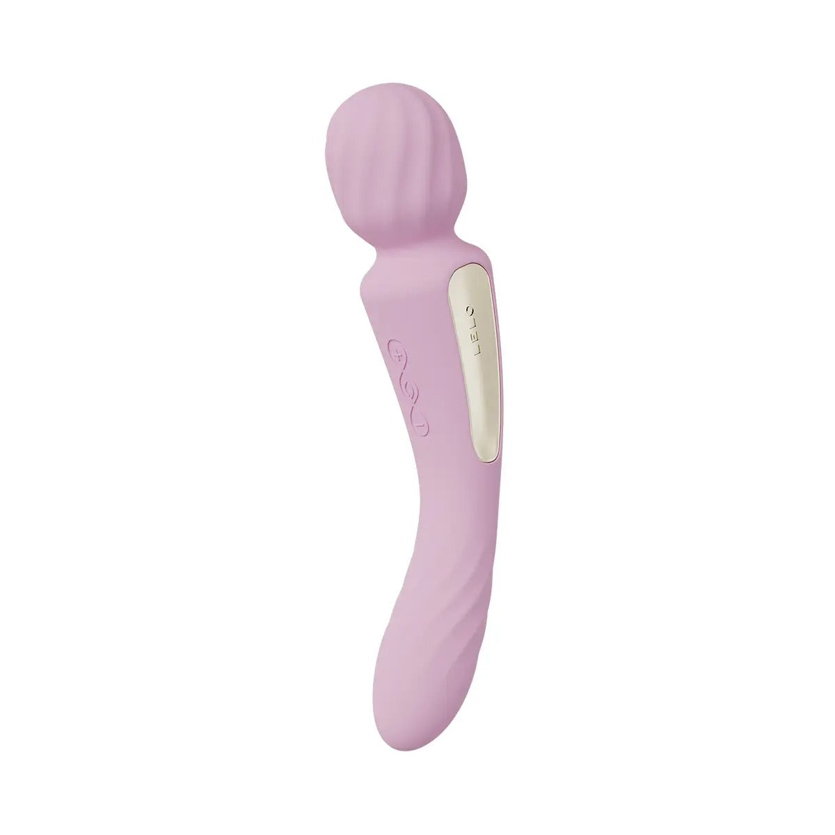 Lelo Switch soft pink  double-sided wand vibrator shown upright on white background.