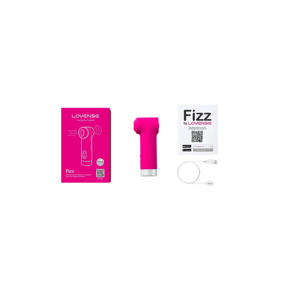 Lovense product packaging beside pink clitoral suction vibrator and included accessories