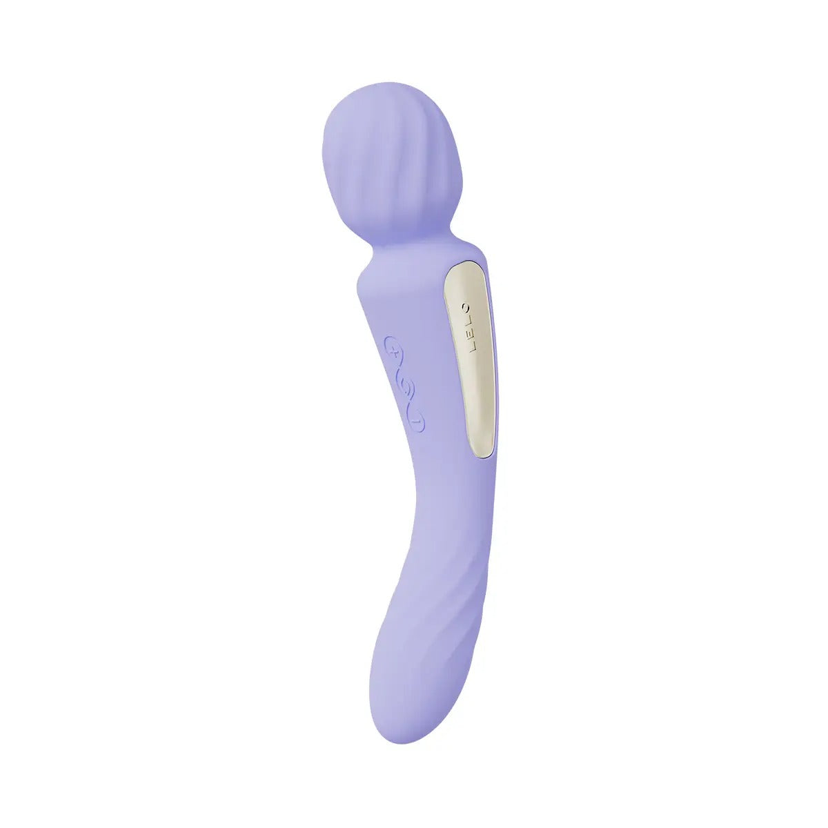 Lelo Switch lilac double-sided wand vibrator shown upright on white background.