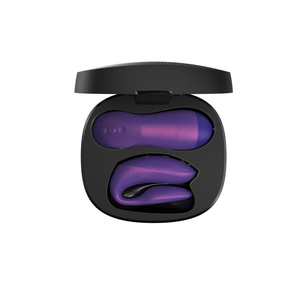 We-Vibe Chorus Pro stored neatly inside its sleek black charging and travel case