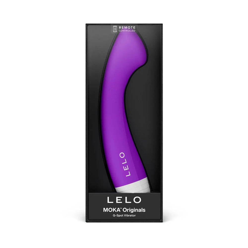 LELO vibrator packaging box with purple G-spot stimulator showcased on front design.