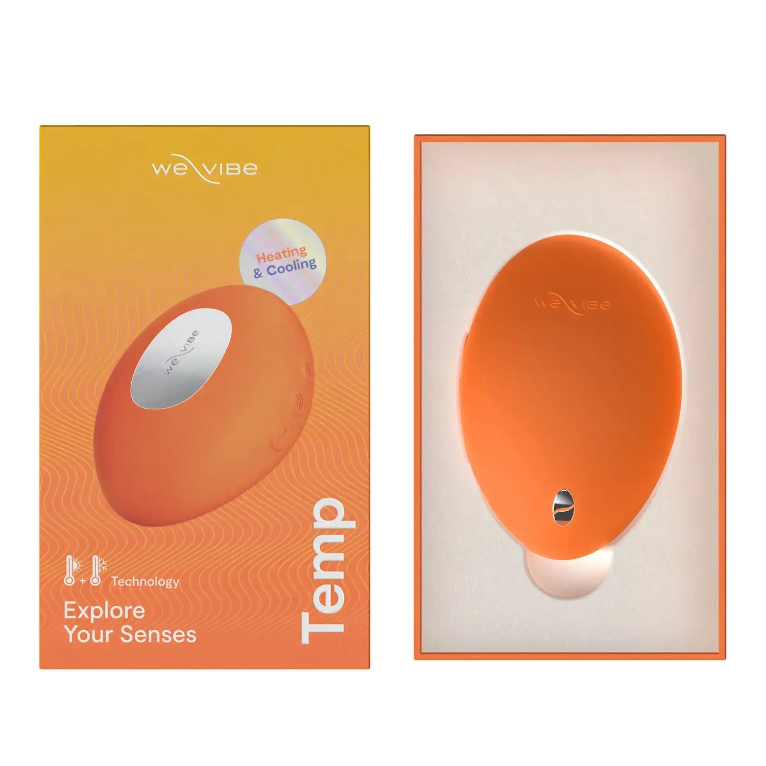 We-Vibe Temp orange vibrator packaging showing both front and back panels.
