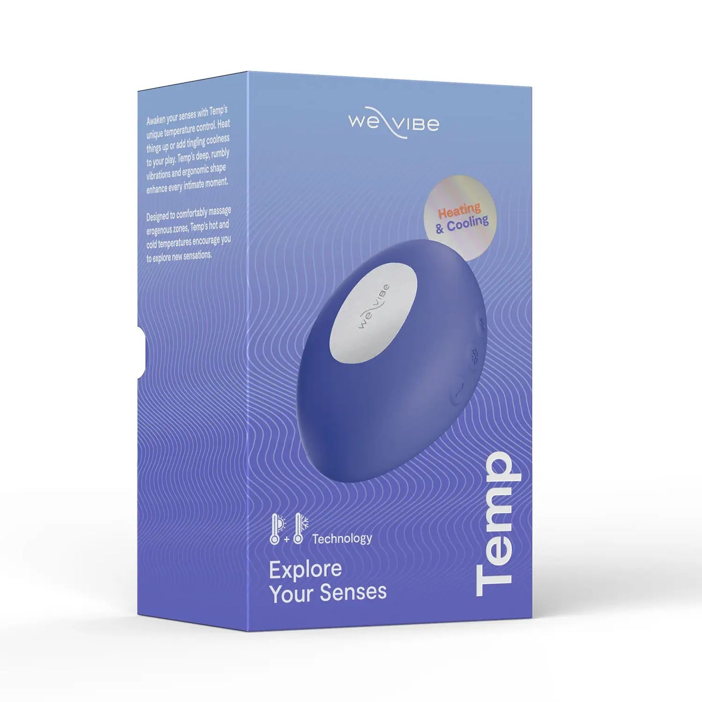 We-Vibe Temp lavender blue vibrator retail box with product name and design.