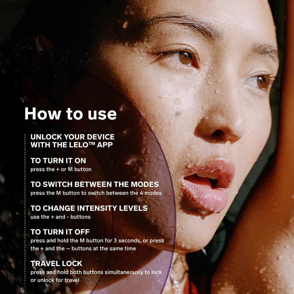 Instruction guide with model showing how to use the clitoral massager effectively.