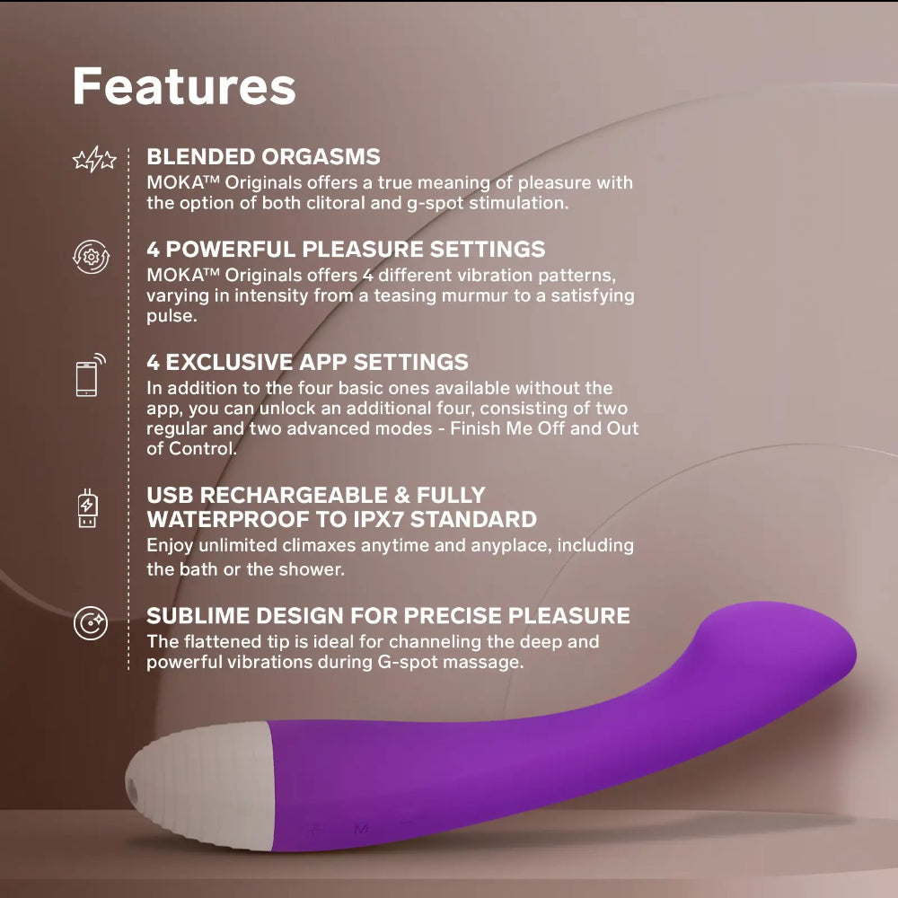 LELO vibrator features and specifications highlighting curved G-spot stimulation design.