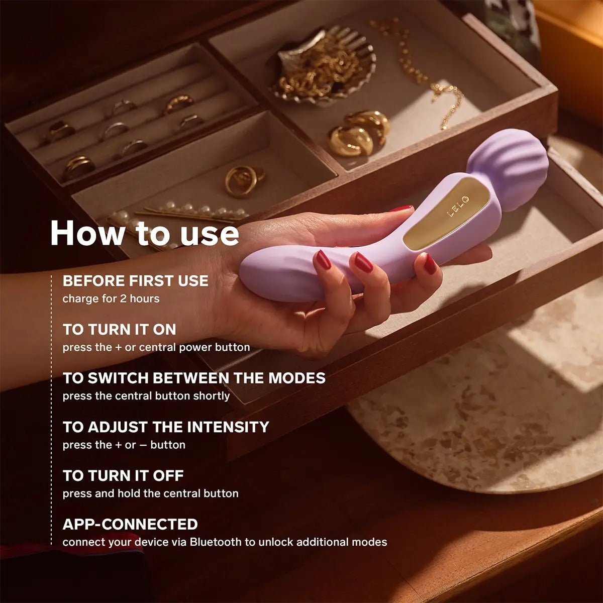 Instructions showing how to use the Lelo Switch vibrator with diagrams.