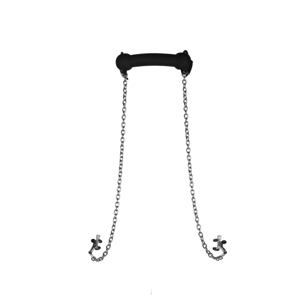 SHOTS Ouch! -Silicone Bit Gag with Nipple Clamps - Black