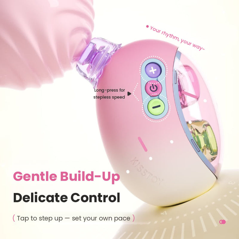 KISSTOY Kiss Sugar Air Plus vibrator showing gentle suction buildup and delicate control with interchangeable tips