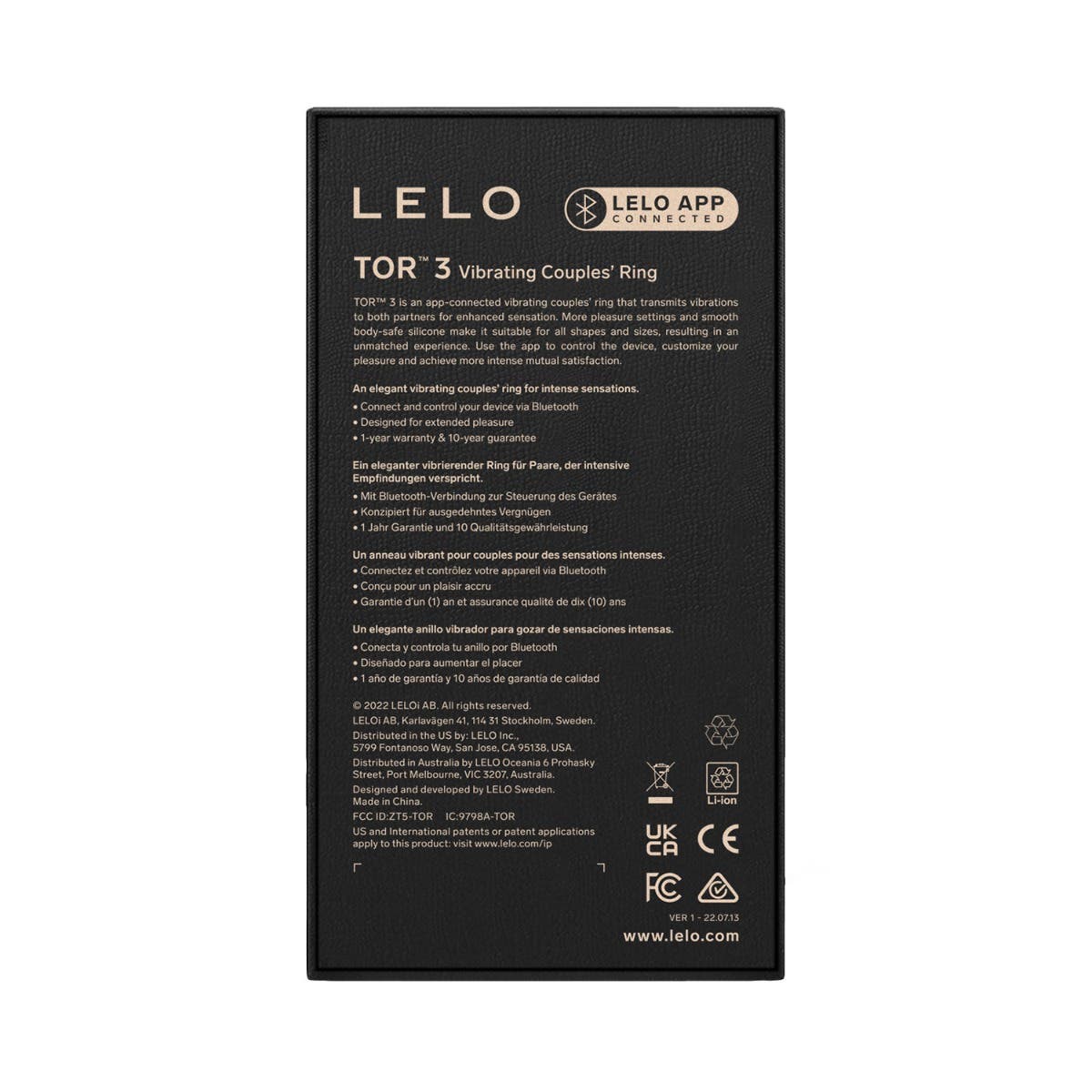 LELO - Tor 3 App-Controlled Vibrating Couple's Ring - Base Blue - FRISKY BUSINESS SG