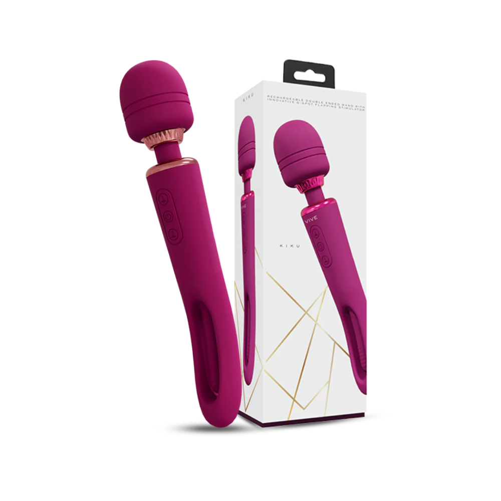 SHOTS - Kiku Double Ended Wand with Innovative G-Spot Flapping Stimulator - Pink