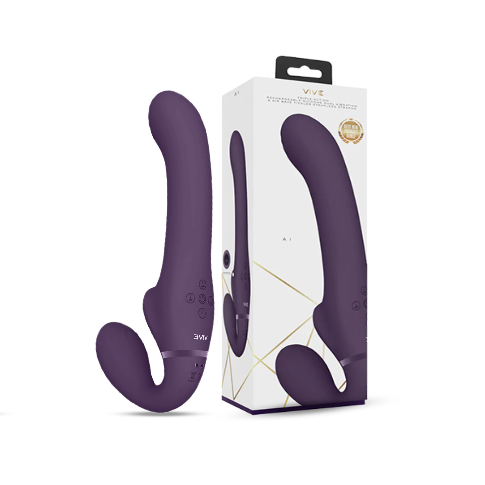 SHOTS - Ai Dual Vibrating & Air Wave Tickler Strapless Strap On - Purple