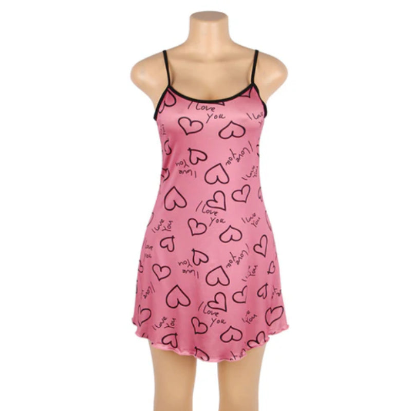 Slips - 1 Pc Pink Print Suspender Sleepwear