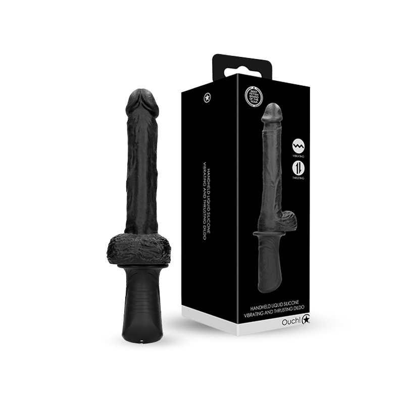 SHOTS Ouch! Hand Held Liquid Silicone Vibrating and Thrusting Sex Machine - Black