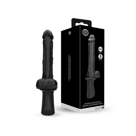 SHOTS Ouch! Hand Held Liquid Silicone Vibrating and Thrusting Sex Machine - Black