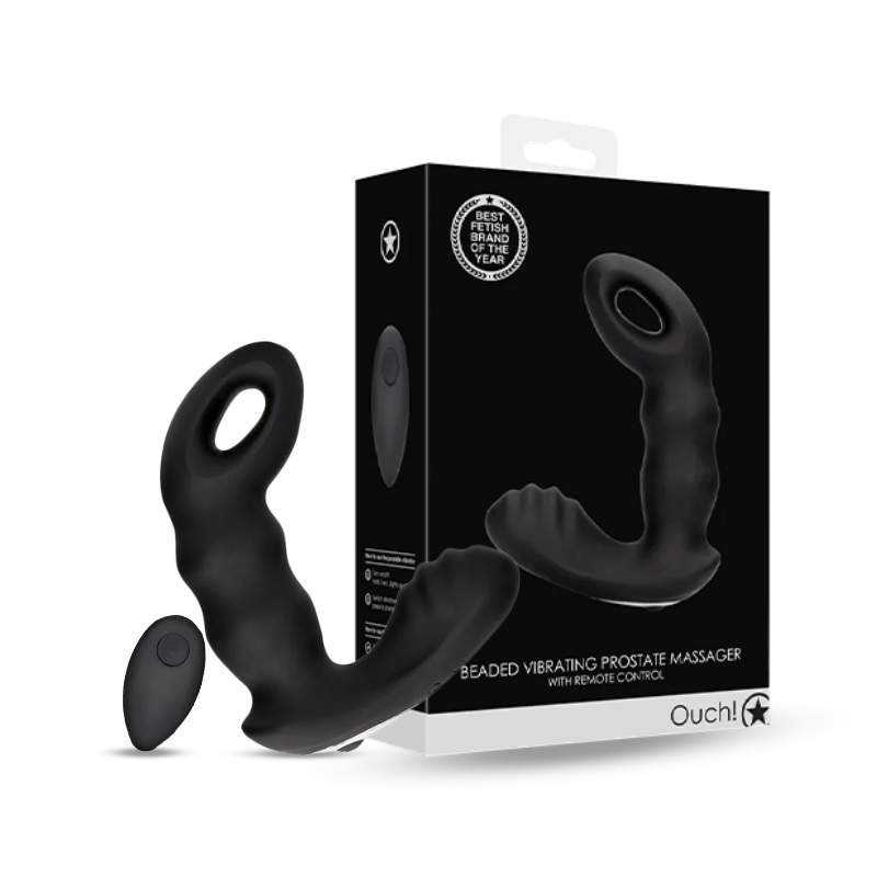SHOTS Ouch! Beaded Vibrating Prostate Massager with Remote Control - Black
