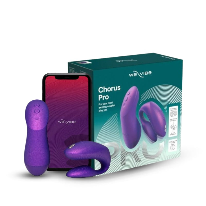 We-Vibe Chorus Pro Purple couple vibrator with haptic remote, smartphone app, and packaging