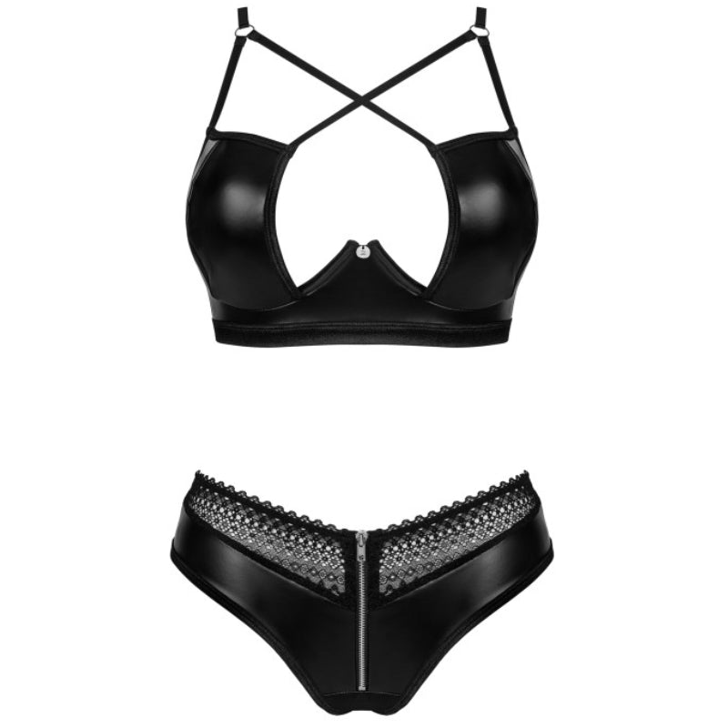 Bra Set - 2 Pcs Black Sexy Bra with Zipper Underwear