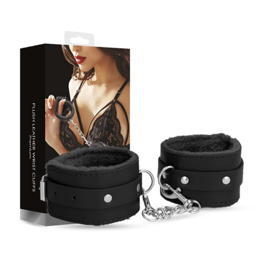 SHOTS Ouch! Plush Leather Handcuffs - Black