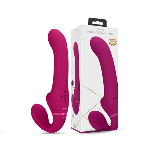 SHOTS - Ai Dual Vibrating & Air Wave Tickler Strapless Strap On - Pink