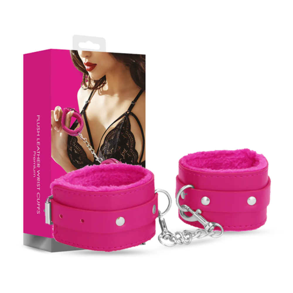 SHOTS Ouch! Plush Leather Handcuffs - Pink