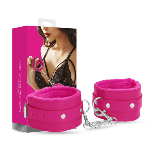 SHOTS Ouch! Plush Leather Handcuffs - Pink