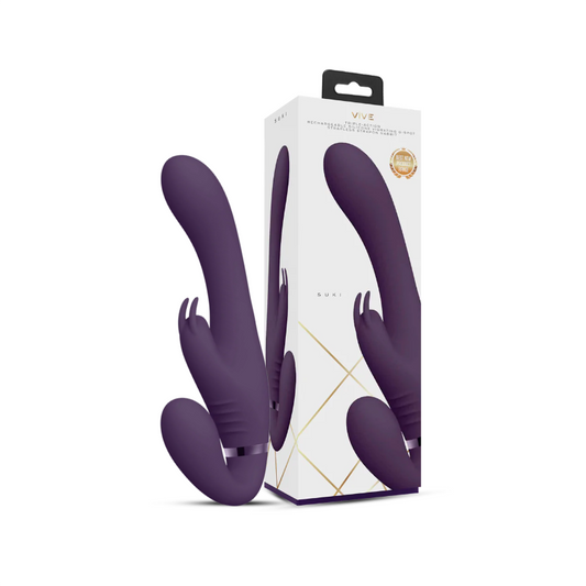 SHOTS - Suki Vibrating Strapless Strap-on Rabbit - Purple
