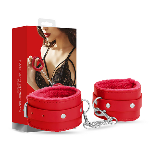 SHOTS Ouch! Plush Leather Handcuffs - Red