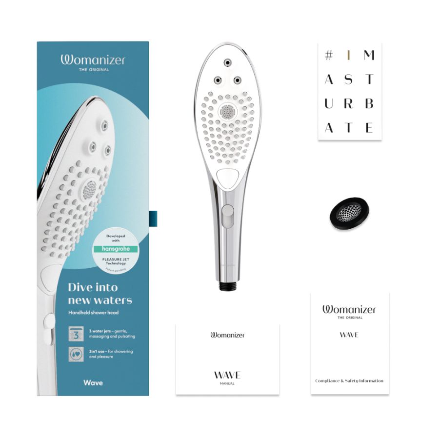 Womanizer - Wave 2-In-1 PleasureJet Showerhead/Clitoral Massager - Chrome - FRISKY BUSINESS SG