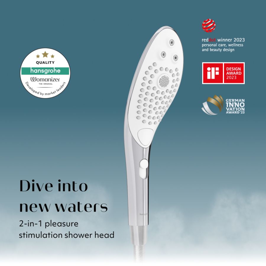 Womanizer - Wave 2-In-1 PleasureJet Showerhead/Clitoral Massager - Chrome - FRISKY BUSINESS SG